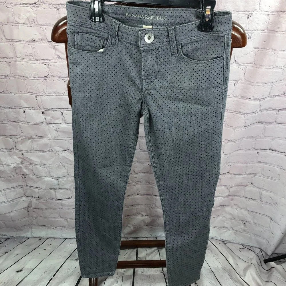 banana republic skinny jeans grey swiss dot size 25